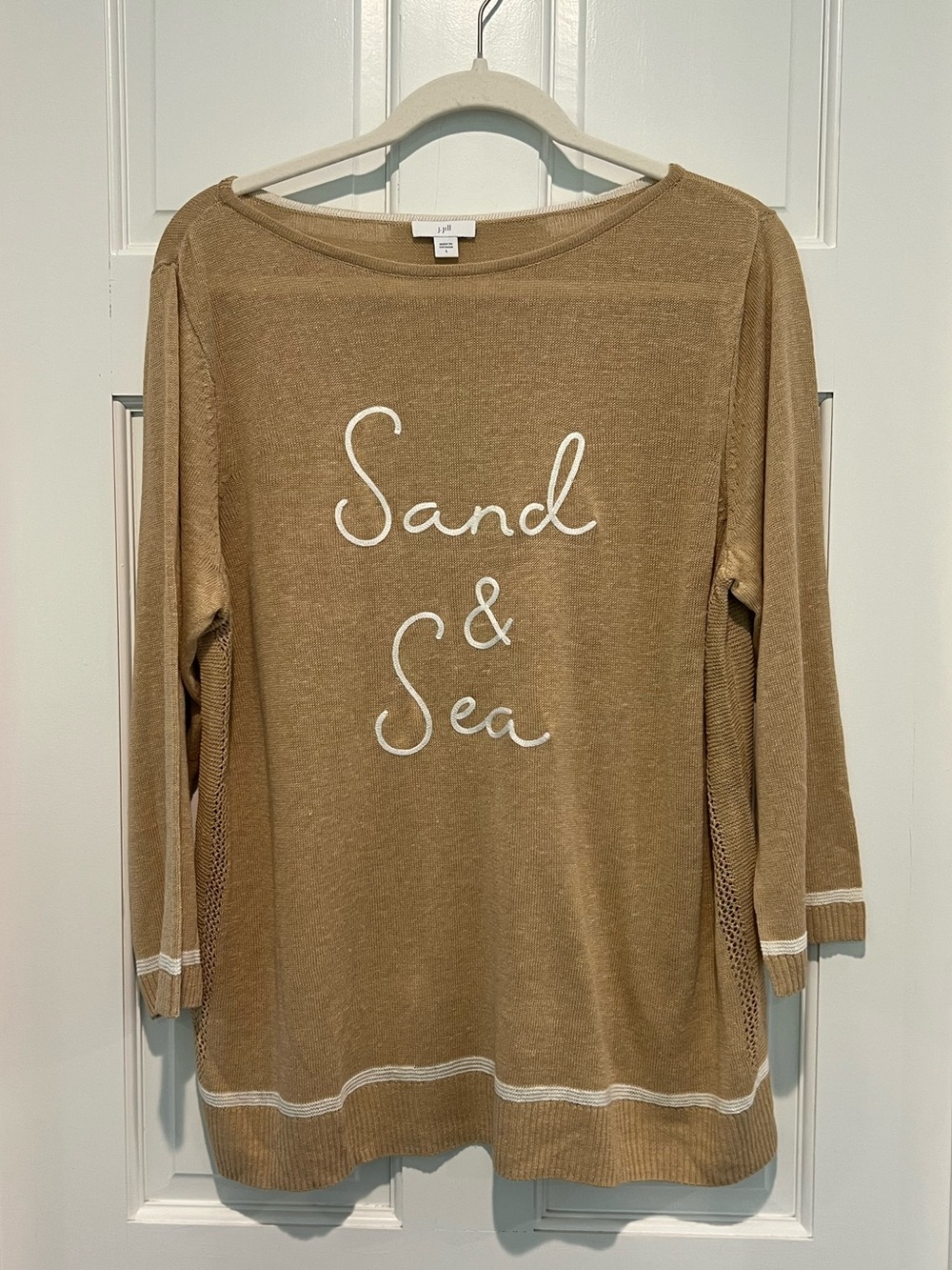 J.Jill Sand & Sea Linen Blend Sweater Large Coastal Lightweight Knit Beach Top - Picture 2 of 6